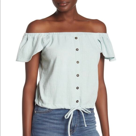 Madewell Tops - Madewell Texture & Thread Off-the-Shoulder Top - Faraway Sky - XS